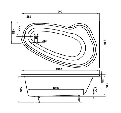 Акриловая ванна VAGNERPLAST AVONA 150 (R)