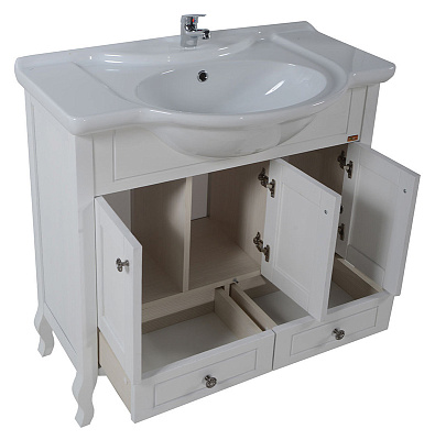 Мебель для ванной ASB-Mebel Флоренция 85 Массив ясеня белая патина серебро