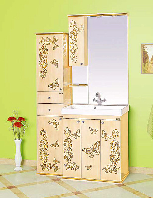 Зеркало-шкаф Misty Бабочка 75 L бежевый патина