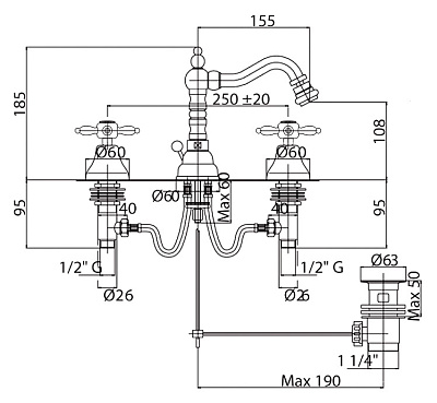Смеситель Cezares Nostalgia NOSTALGIA-BBS2-01 для биде