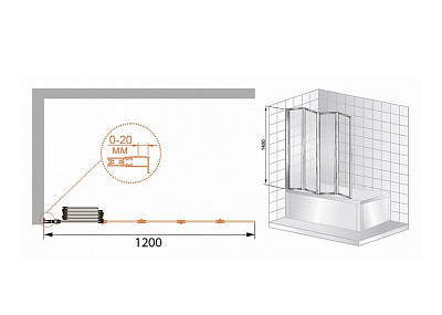 Шторка для ванны Cezares PRATICO-V-5-120/140-C-Cr