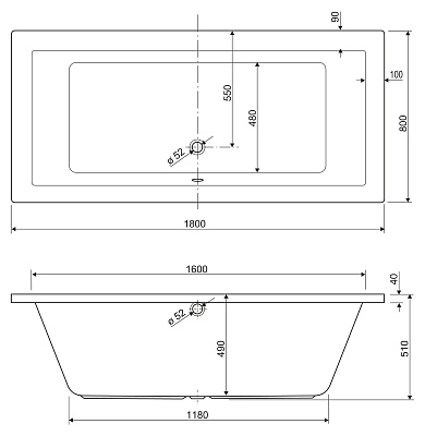 Акриловая ванна CEZARES Plane 180x80