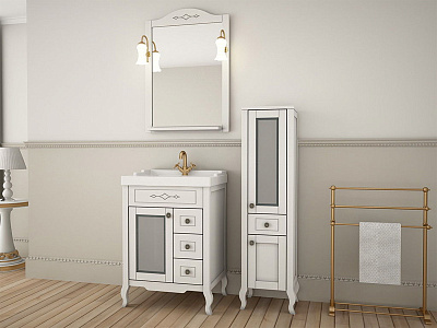 Зеркало ASB-Mebel Флоренция Квадро 60 белое патина серебро со светильниками