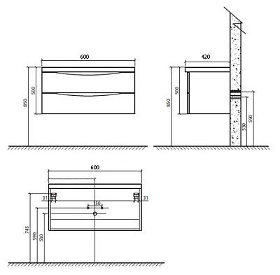 Тумба с раковиной BelBagno Ancona-N 60 bianco lucido подвесная