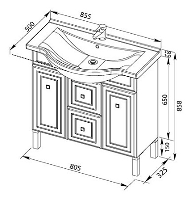 Тумба с раковиной Aquanet Стайл 85 с ящиками