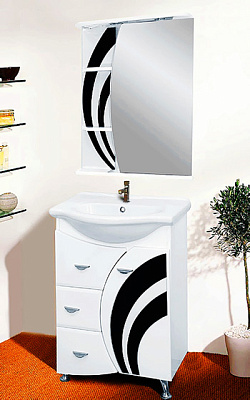 Тумба с раковиной Misty Каролина 60 3 ящика R черное стекло