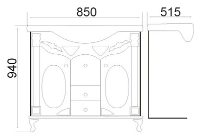 Тумба с раковиной Атолл Наполеон 287 серебряная патина