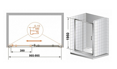 Душевая дверь в нишу Cezares PRATICO-BF-1-100-P-Cr