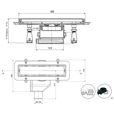 Confluo Premium Gold Black Glass Line 450 Линейный трап PESTAN