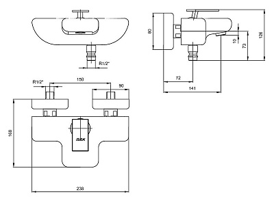 Смеситель E.C.A. Neva 102102443 для ванны с душем