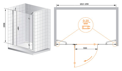 Душевая дверь в нишу Cezares Bergamo B13 100 60/30 C Cr R