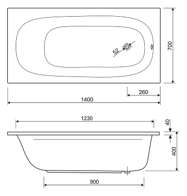 Акриловая ванна CEZARES Eco 140x70