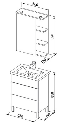 Тумба с раковиной Aquanet Лаконика 65