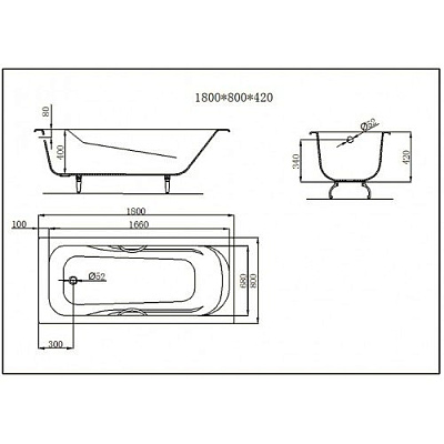 Чугунная ванна Castalia Venera 180x80 с ручками