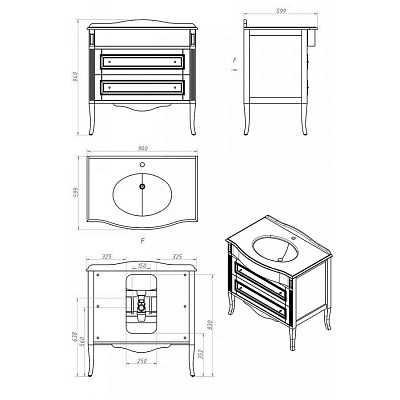 Тумба с раковиной Timo Aura 90 M-V avorio/bronze