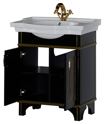 Тумба с раковиной Aquanet Валенса 80 черный краколет/золото