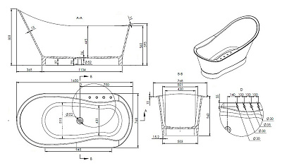 Ванна из литьевого мрамора Romance Collection Leeds 165x77 L