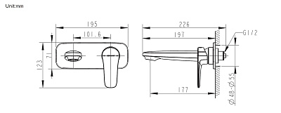 Встраиваемый смеситель настенный для раковины