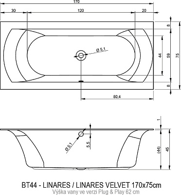 Акриловая ванна RIHO Linares Plug & Play L 170