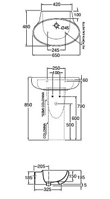 Раковина Azzurra Clas CLA200B1/65