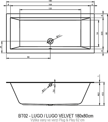 Акриловая ванна RIHO Lugo Plug & Play R 180x80