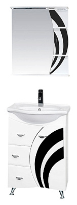 Тумба с раковиной Misty Каролина 60 3 ящика R черное стекло