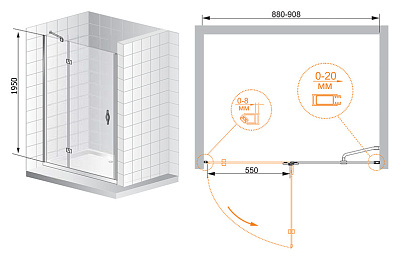 Душевая дверь в нишу Cezares Bergamo B12 90 C Cr L