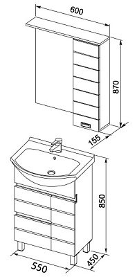 Тумба с раковиной Aquanet Доминика 55 черная