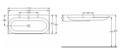 Раковина Hatria Daytime (110 см) без отверстий