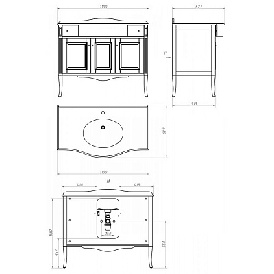 Тумба с раковиной Timo Aura 110 M-VR avorio/bronze