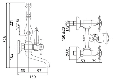 Смеситель Cezares Nostalgia NOSTALGIA-VD-03 для ванны с душем
