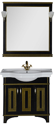 Тумба с раковиной Aquanet Валенса 90 черный краколет/золото