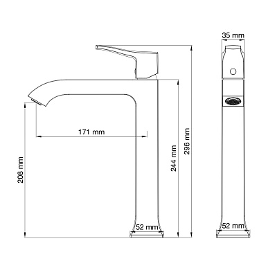 Смеситель для раковины высокий WONZON & WOGHAND FLEX, Хром WW-88019072-CR