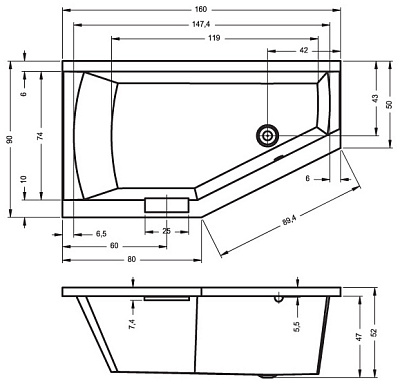 Акриловая ванна RIHO Geta 160 L
