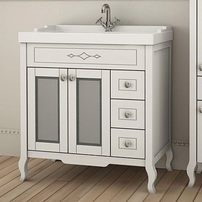 Мебель для ванной ASB-Mebel Флоренция Квадро 80 Массив ясеня белая патина серебро витраж