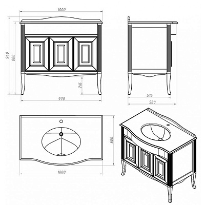 Тумба с раковиной Timo Aura 100 M-R 9001/silver