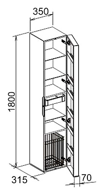 Шкаф-пенал Keuco Edition 300 эбано R с корзиной