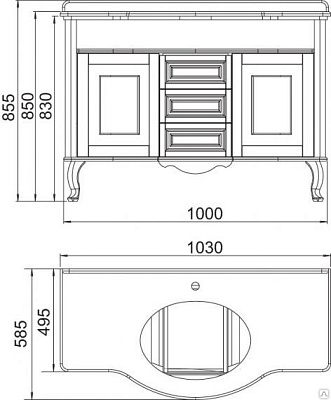 Тумба с раковиной Timo Amelia 100 H-VR (1015 с патиной золото)