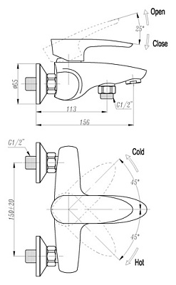 Смеситель Triton Модена 19004B-D74 для ванны с душем