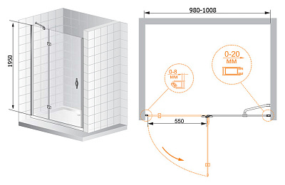 Душевая дверь в нишу Cezares Bergamo B12 100 P Cr L