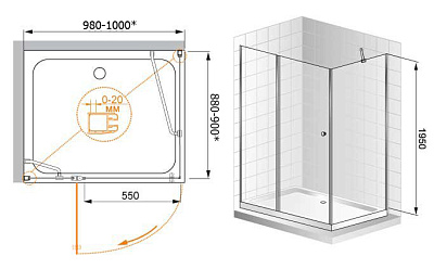 Душевой уголок Cezares Elena AH1 100/90 C Cr L