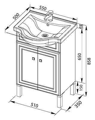 Тумба с раковиной Aquanet Стайл 55