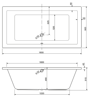 Акриловая ванна CEZARES Plane 180x90