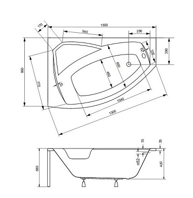 Акриловая ванна BESCO Rima 150 L