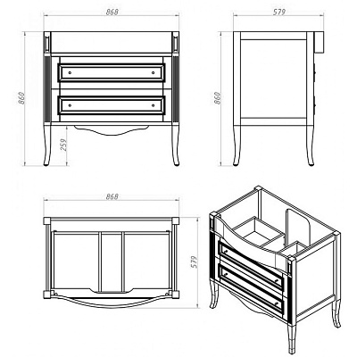 Тумба с раковиной Timo Aura 90 M-V avorio/bronze