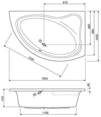 Акриловая ванна CEZARES Tebe 150x100 R