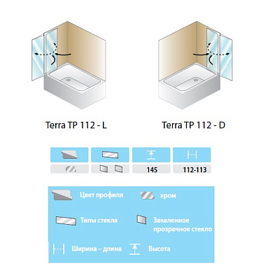 Шторка на ванну Kolpa San Terra TP 112 L/D