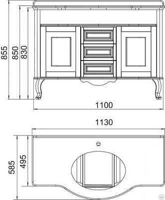 Тумба с раковиной Timo Amelia 110 H-VR (1015 с патиной золото)