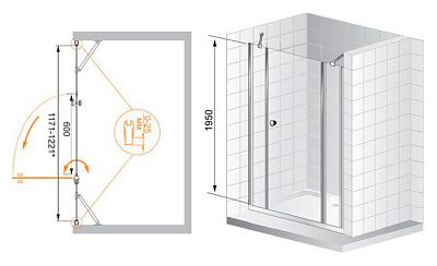 Душевая дверь в нишу Cezares Triumph B13 90/60/60 C Cr R