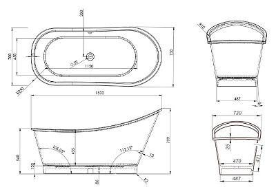 Ванна из литьевого мрамора Romance Collection Aurora 159x73 R